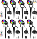 12W RGBW Color Changing Landscape Lights - Low Voltage LED Landscape Lighting, Remote Control Spotlight Outdoor Waterproof Garden Pathway Halloween Christmas Spot Lights, 8 Pack with Connector