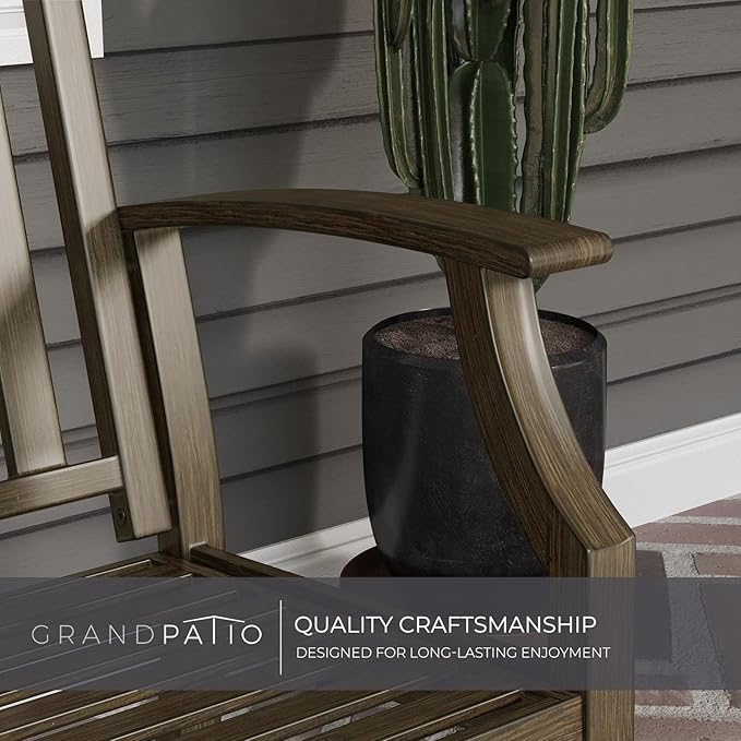 Grand patio 52" Farmhouse Outdoor Bench, Garden Benches with Anti-Rust Aluminum Powder Coated Frame, Faux Wood Grain Finish Frame Patio Bench for Front Porch, Northwoods Brown