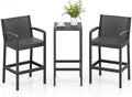 Tangkula 3 Pieces Patio Bar Set, Oudoor Curved Heavy Duty Bar Chairs and Square Table for 2, for Garden, Balcony, Poolside, Black