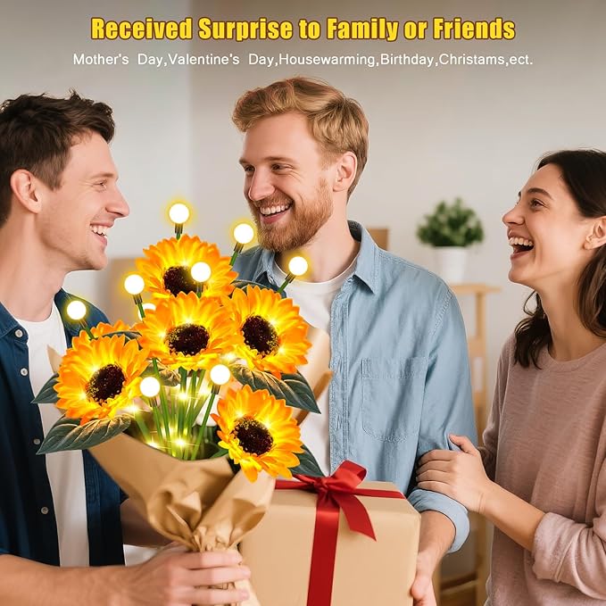 6 Pack Sunflower with Firefly Lights,Solar Lights Outdoor Garden Decor,Solar Flowers Lights Waterproof,Sunflowers Birthday Gifts for Mom Women,Decorative Stakes Fairy Lights for Yard Patio Lawn