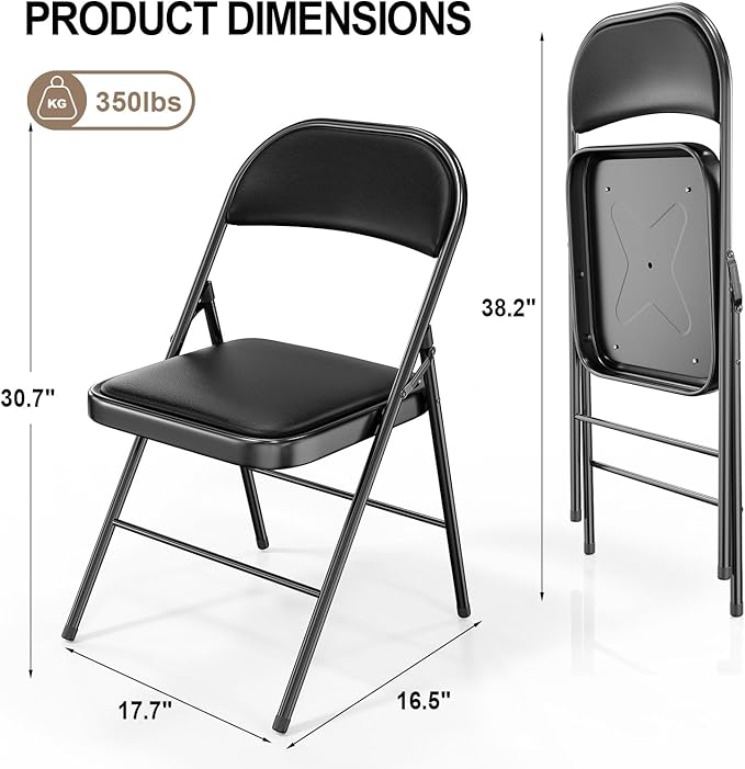 VINGLI 20 Pack Folding Chairs with Padded Seats, Metal Frame with Pu Leather Seat & Back, Capacity 350 lbs, Black
