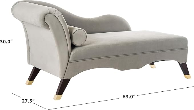 Safavieh Home Collection Caiden Grey Velvet Chaise with Pillow