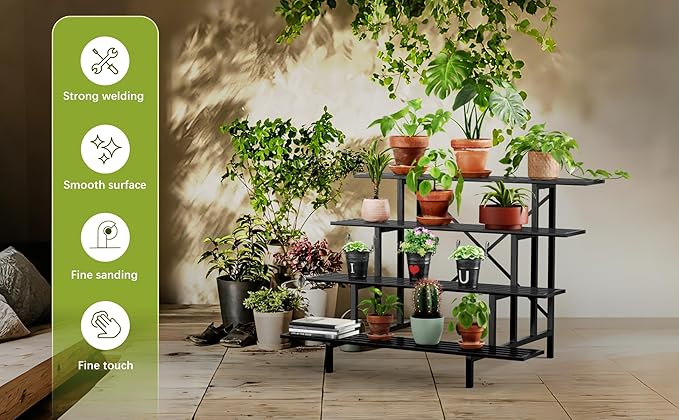 Zhongma 4 Tier Sturdy Metal Plant Stand with Wheels, L45.67 x W34.65 x H35.83 inch, Heavy Duty Plant Holder for Home Indoor and Outdoor, 880 LBS Capacity & Heavy Duty Construction