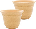 The HC Companies Sierra Round Self-Watering Pot - Lightweight Plastic Planter for Herbs & More - Durable Plant Pots for Indoor Plants & Outdoor Plants (7.5” Arizona Sand, Pack of 2)