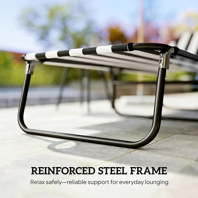 Outsunny Folding Chaise Lounge Pool Chairs, Outdoor Sun Tanning Chairs with 5-Level Reclining Back, Steel Frame for Beach, Yard, Patio, Black and White