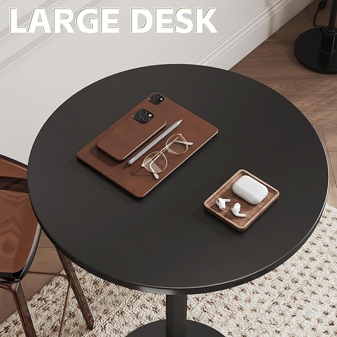 Flamaker Round Bistro Pub Table Modern Style Metal Base MDF Top Cocktail Bar Table Counter Bar Height for Pub, Dining Room, Party (1, Full Black)