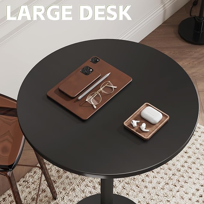 Flamaker Round Bistro Pub Table Modern Style Metal Base MDF Top Cocktail Bar Table Counter Bar Height for Pub, Dining Room, Party (4, Full Black)