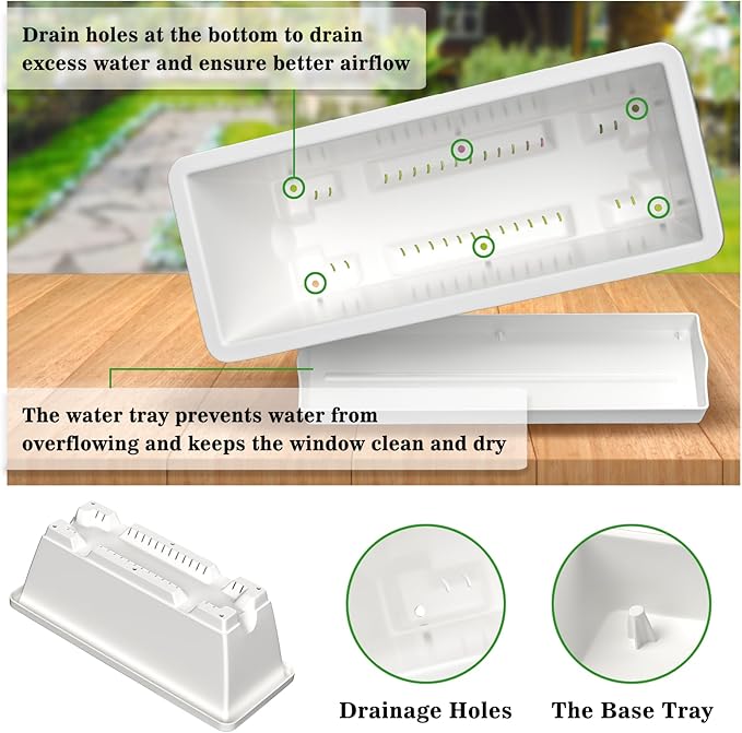 Planter Boxes for Domestic Gardening 8 Pcs, 17 Inch Long Window Sill Planter Box Outdoor, Plastic Rectangular Window Rectangle Window Boxes Planters with Drainage Holes and Trays for Windowsill
