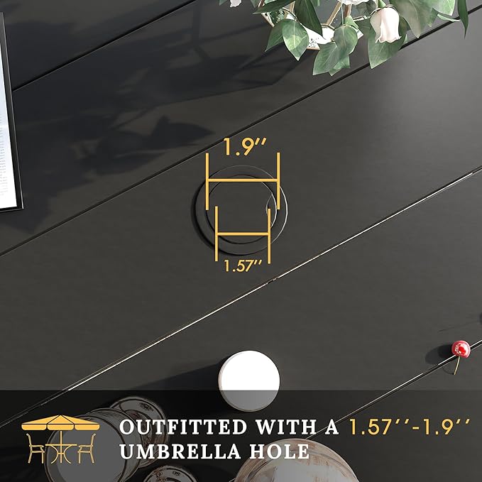 VICLLAX 53" Outdoor Round Patio Table for Lawn Garden, All Weather Metal Round Patio Dining Table with Adjustable Umbrella Hole, Patio Table for 8 Person, Black Tabletop