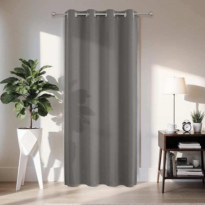 Joydeco Blackout Door Curtain for Doorway Privacy 78 Inches Long, Grommet Closet Curtain for Open Closet, Room Divider for Bedroom Living Room (Light Grey, 52Wx78L, 1 Panel)