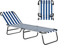 Outsunny Folding Chaise Lounge Pool Chairs, Outdoor Sun Tanning Chairs with 5-Level Reclining Back, Steel Frame for Beach, Yard, Patio, Blue and White