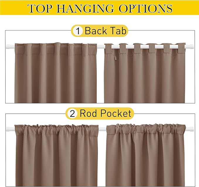 NICETOWN 2 Panels Outdoor Curtains Waterproof Pocket & Back Tab on Top & Bottom, Thermal Insulated Windproof Sun Blocking Outside Privacy Drapes for Patio with Fixed Rope, W84 x L84, Tan