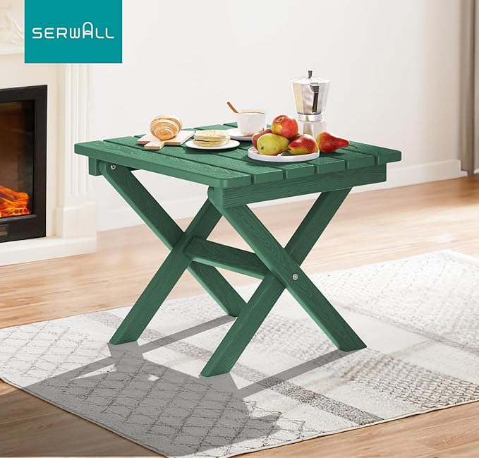 SERWALL Folding Outdoor Side Table Set of 6, Adirondack End Table, Green