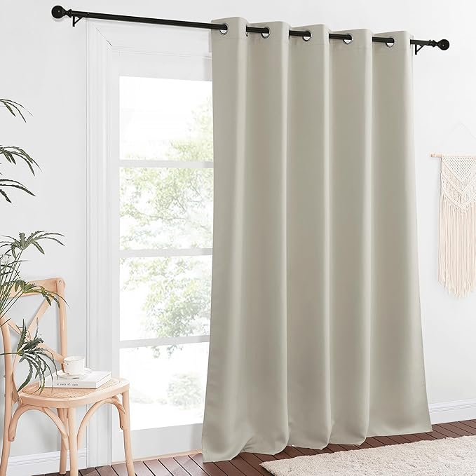 NICETOWN Blackout Natural Curtain for Living Room - Thermal Insulated Solid Grommet Sound Reducing Energy Saving Window Drape for Bedroom/Dining Room, 1 Panel, W66 x L90