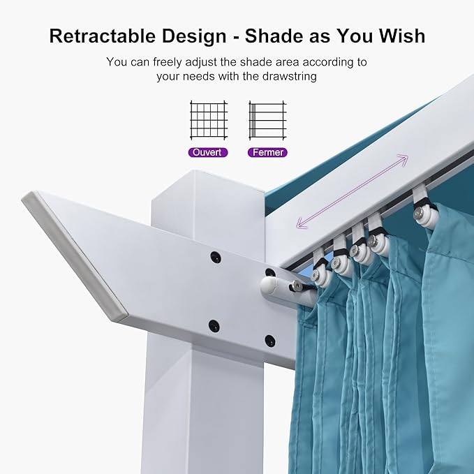 PURPLE LEAF 10' x 10' Outdoor Aluminum Pergola White Heavy-Duty Retractable Pergola Patio Metal with Double Sun Shade Canopy for Backyard Gardens Deck, Blue