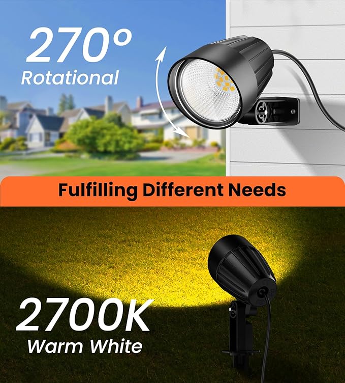MEIKEE 15W 1500LM Low Voltage Landscape Lighting 12-24V Warm White LED Landscape Lights IP66 Waterproof Outdoor Garden Spotlights Pathway Tree Wall Fence Flood Lighting(10 Pack)