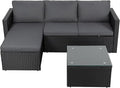Shintenchi Outdoor Patio Furniture Sets, Small Outdoor Sofa Patio Sectional Sets 3-Piece All Weather Wicker Rattan Patio Seating Sofas with Glass Coffee Table and Cushion (Gray)