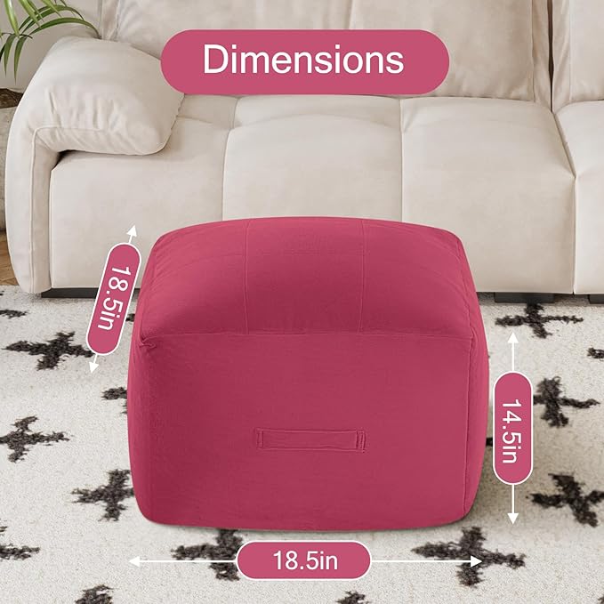 MeMoreCool Square Stuffed Pouf Ottoman Foot Rest, Floor Pouf Foot Stool with Foam Chunk Filling, Soft Stuffed Ottoman Footrest for Living Room