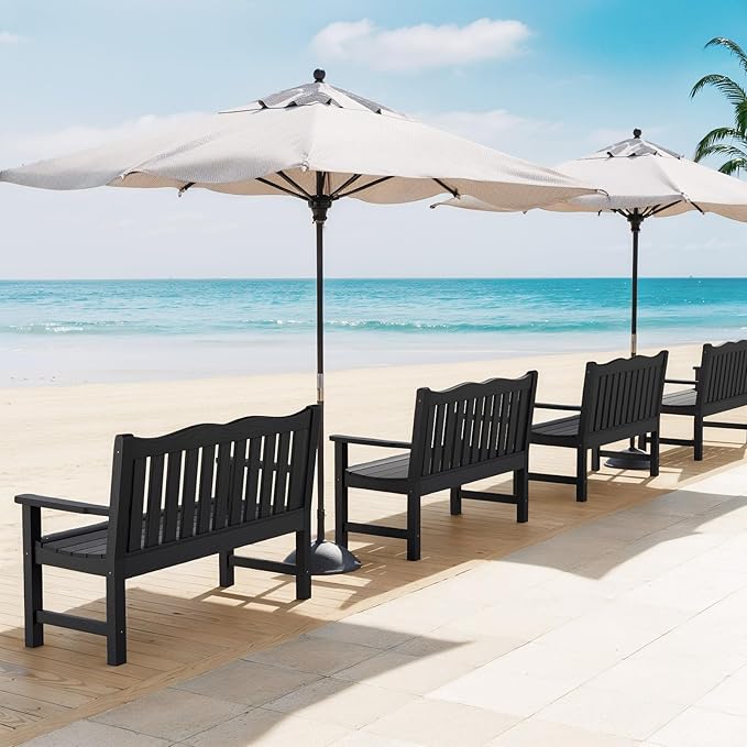 Stoog 4-Piece Patio Furniture Set, All-Weather Outdoor Dining Set, Include 1 Outdoor Bench, 2 Outdoor Chairs and 1 Coffee Table, Black