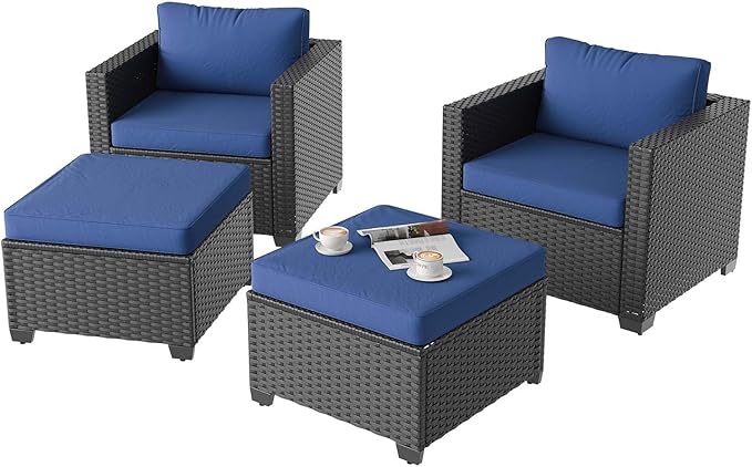 Aoxun 4 Piece Outdoor Patio Furniture Set 4 Seats, Blue