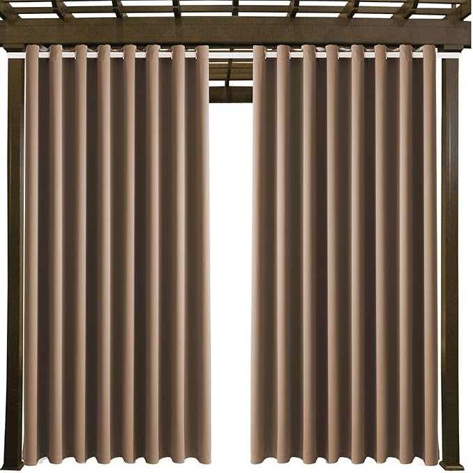 Waterproof Outdoor Curtain W105 x L95 - Grommet Top Sunlight Blocking Window Treatment Drapes Blackout Curtains for Home Bedroom Living Room Outdoor Patio Porch Pergola Cabana Gazebo (Camel Brown)