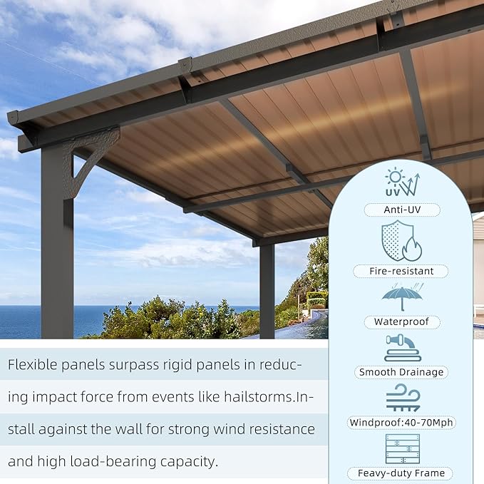 AECOJOY 16' x 10' Gazebo Outdoor Pergola, 10x16 Large Wall-Mounted Hardtop Lean to Metal Gazebo Shelter Pergolas and Gazebos Clearance with Patio Roof, Heavy Duty Awnings for Backyard, Decks