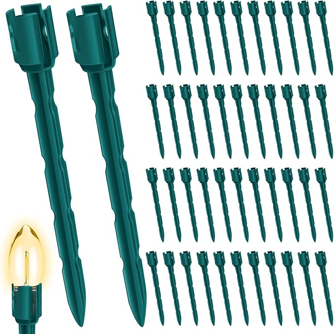 60 Pcs 7.5 Inch Christmas Light Stakes, Christmas Yard Stakes for C7 C9 Christmas Lights, Garden Path Walkway Holiday Decorations(Green)