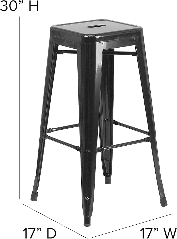 Flash Furniture Lily 4 Pack Commercial Grade 30" High Backless Black Metal Indoor-Outdoor Barstool with Square Seat