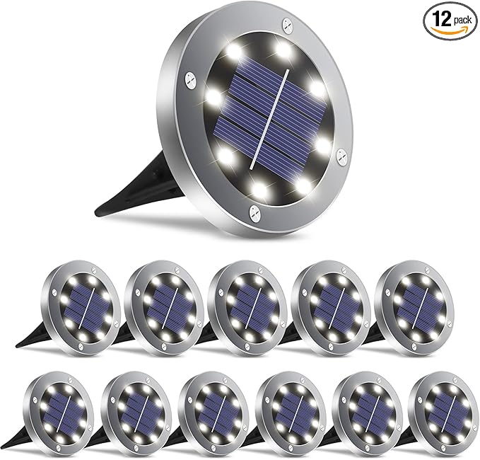 4.6inch Solar Lights Outdoor Waterproof,12Pack Solar Lights for Outside,Solar Garden Lights Landscape Lighting for Patio Pathway Lawn Yard Deck Driveway Walkway(White Light)