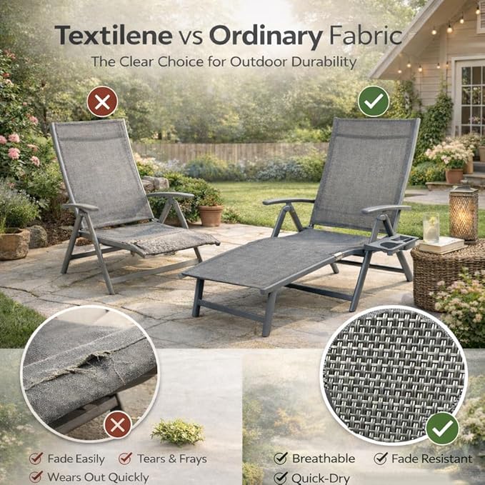 Kozyard Aluminum Outdoor Chaise Lounge Chair, Adjustable Reclining Patio Lounge with Drink Holder, Weather-Resistant Pool, Deck & Yard Recliner,Assemble-Free (Gray, 2Chairs)