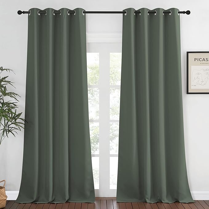 NICETOWN Blackout Curtain for Living Room 90 inch Long - Grommet Thermal Insulated Room Darkening Sound Proof Curtain for Bedroom, 1 Panel, Dark Mallard, W52 x L90