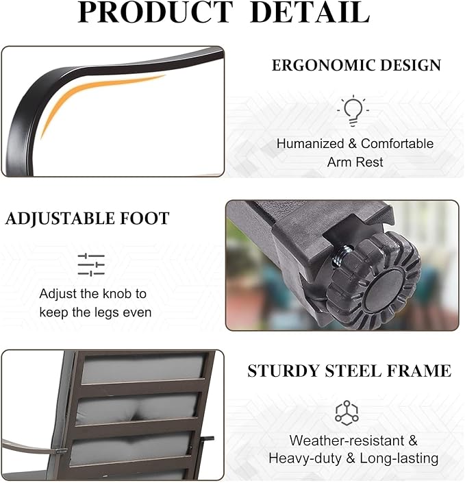 Patio Swivel Bar Stools, Outdoor Bar Height Swivel Chairs Set of 2 with Cushion & All Weather Steel Frame for Backyard, Lawn, Poolside and Balcony, Dark Grey