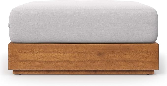 Modway Tahoe Acacia Wood Outdoor Ottoman in Natural Light Gray with Weather-Resistant Cushion - Ideal as Outdoor Footstool or Sunroom Furniture Accessory
