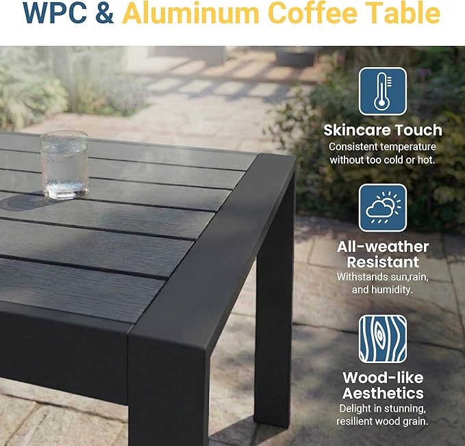 Wisteria Lane Aluminum Patio Furniture Set for All Weather, Oversized Metal Outdoor Furniture Set with 27.5" Deep Seat and Thick Back Cushion, Patio Conversation Sets with Wide armrest, Light Gray
