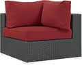 Modway Sojourn Wicker Rattan Outdoor Patio Sunbrella Fabric Corner in Canvas Red
