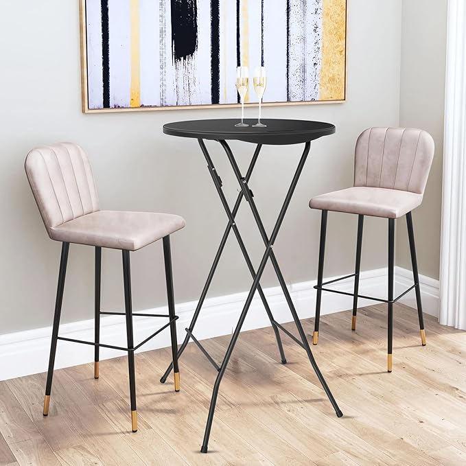 VINGLI 24" Plastic Folding Round Table Bar Height, HDPE Matrial with Gray Metal Finish, High Top Table for Outdoor Party, Cafes, Restaurants, Backyard, Dining Room, Wedding Event,1 Pack, Black