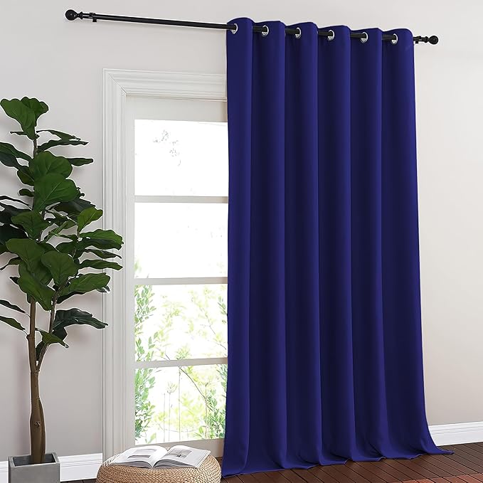NICETOWN Room Divider Curtain 132 Inches Long, Wide Blackout Sliding Door Curtain for Bedroom, Room Darkening Privacy Window Curtain for Patio Door (1 Panel Set, Navy Blue, 80 x 132 Inch)