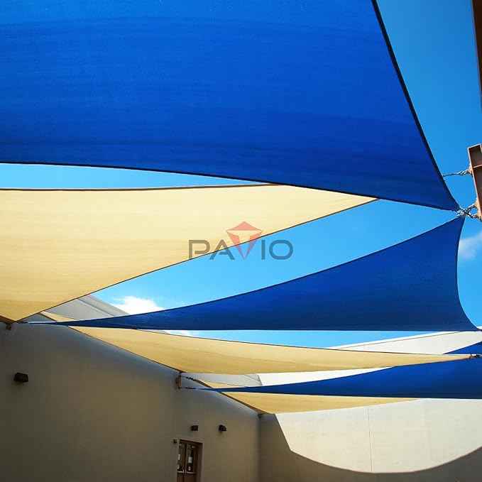 Patio Paradise 24' x 24' x 24' Sun Shade Sail Triangle Canopy Shade Cloth Fabric Sunlight Block Patio Pergola Cover HDPE Deck Awning for Outdoor Backyard Roof Shading, Blue