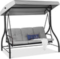 Best Choice Products 3-Seat Outdoor Large Converting Canopy Swing Glider, Patio Hammock Lounge Chair for Porch, Backyard w/Flatbed, Adjustable Shade, Removable Cushions - Fog Gray