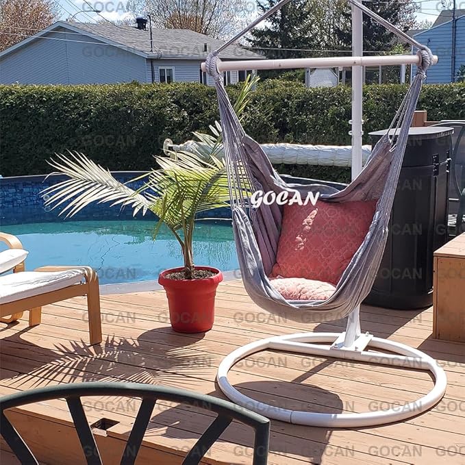 Hammock Chair Large Hammock Swing, 110 x 150cm Load 150kg, Cotton Hammock Chair Metal Spread Bar Wide Seat Swing Chair(Grey)