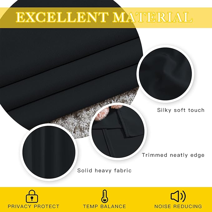 NICETOWN Black Out 132 inch Curtain for Patio Door, Grommet Thermal Insulated Room Divider Wide Winodw Treatment Sound Reducing for Bedroom, Black, 1 Panel, 80" W x 132" L