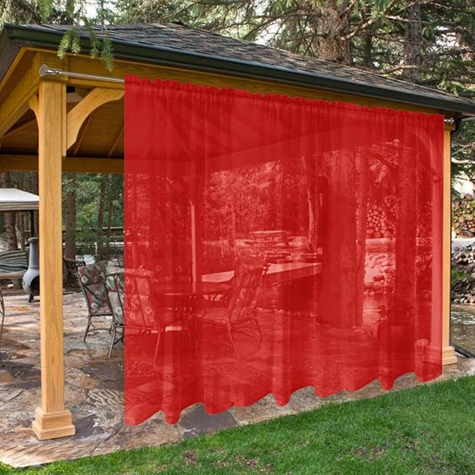 SpaceDresser Waterproof Outdoor Sheer Curtains for Patio - 2 Panels Rod Pocket Indoor Voile Sheer Curtain for Living Room,100W x 96L inch, Red