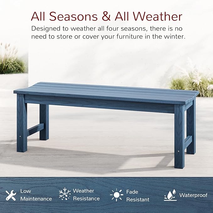 Stoog Outdoor Benches Set of 2, 2-Person Patio Dining Bench, Waterproof HIPS Backless Outdoor Bench, Never Rot or Fade, Blue