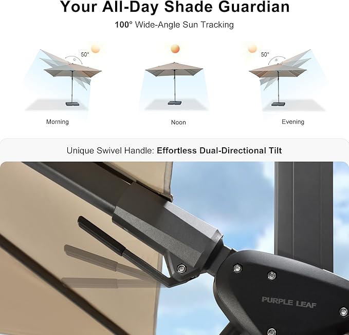 PURPLE LEAF 8.2' X 11.5' Left-right Tilting Patio Umbrella Outdoor Cantilever Swivel Rectangle Umbrella with Tilt Aluminum Offset Umbrella with 360-degree Rotation for Garden Deck Pool Patio Beige