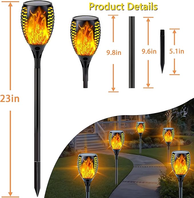 Upgraded 8 Pack Super Larger Size Solar Torch Lights with Flickering Flame, Extra Bright Solar Lights Outdoor Waterproof, Solar Flame Lights Outdoor Solar Tiki Torches for Garden Pathway Auto On Off