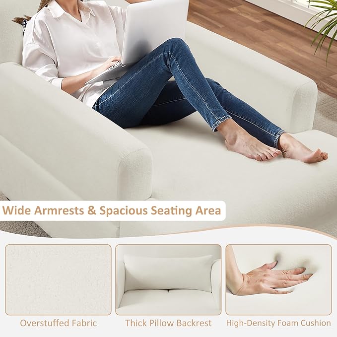 Oversized Chaise Lounge Chair Set of 2, Cloud Fluffy Chaise Sofa Recliner with Adjustable Backrest, Comfy Upholstered Sleeper Couch Bed, Modern Deep Seat Reading Armchair for Living Room, Bedroom