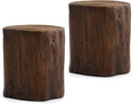 SUNBURY Outdoor Side Table Set of 2, Tree Stump Side Table Brown Colored Faux Wood, Wood Stump Stool, Ottoman or Plant Stand, Deck or Garden