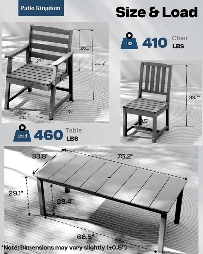 9-Piece Grey Outdoor Dining Set with Beige 11FT Large Patio Umbrella, 75.2'' HDPE Table & Chairs for 8, Weather-Resistant Furniture with Umbrella Hole for Patio, Lawn, Poolside
