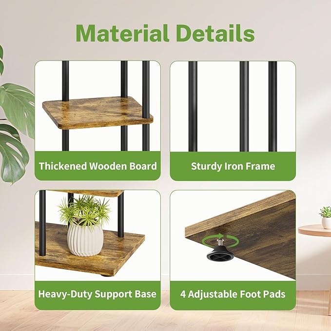 iDavosic.ly 3 Tier Plant Stand Indoor, Tiered Corner Metal Wood Multiple Flower Holder Shelf, 25 Inch Tall Orchid Display Rack for Patio Porch Living Room Balcony Outdoor, Modern Black & Rustic Brown
