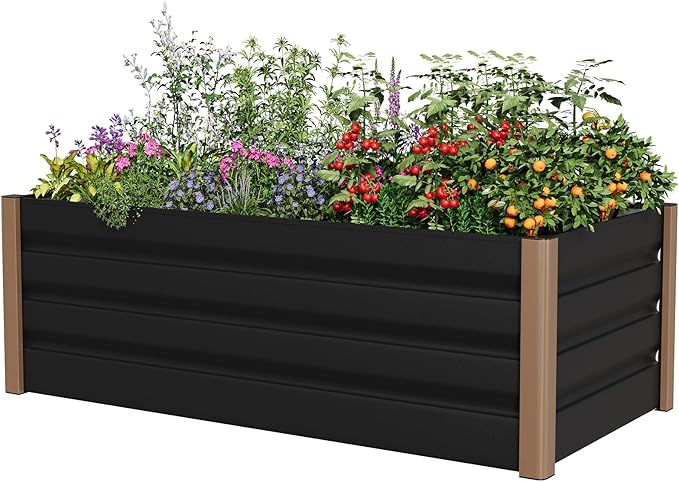 Garvee Commercial Aluminum Raised Garden Bed 8' x 3.5' x 16", Extra Large Open-Bottom Planter Box Kit for High Yield Vegetables, with Rounded Safety Corners & Anti-Cut Trim, Gray